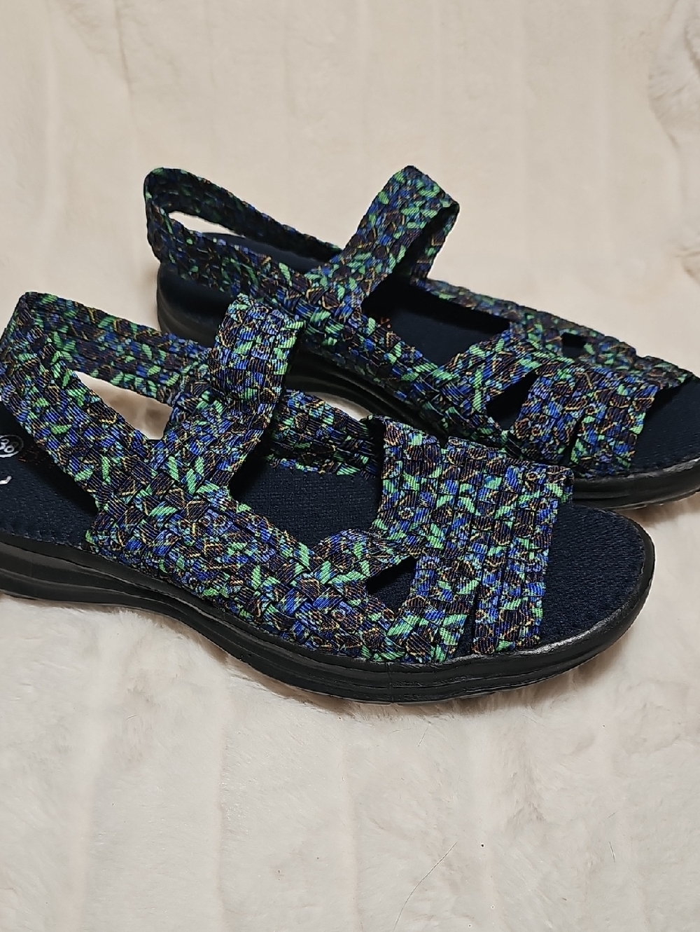 bernie mev. Blue and Green Woven Mary Jane Sandals